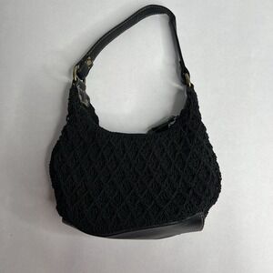 Small Black Hobo Crochet Purse Shoulder Handbag Bag Pocket‎ Unbrand Leather Trim